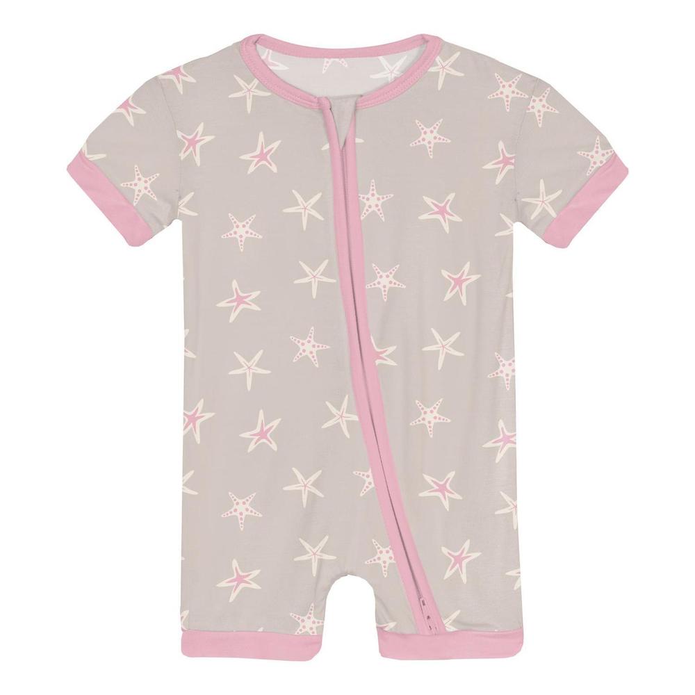 NEW KICKEE infant & toddler gril's shorty sleeper with zipper in latte starfish
